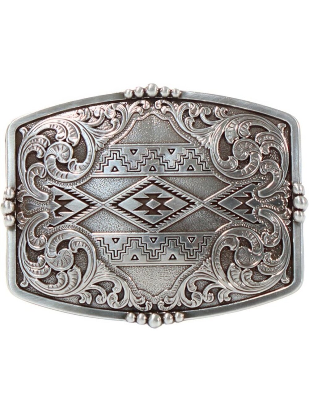 Men's Western Floral Engraved Buckle Belt with Stud Accents - Silver 3"x3.5